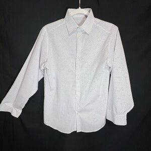 No Name Boys Dress Shirt White with Tiny Black Triangles Pattern Long Sleeve